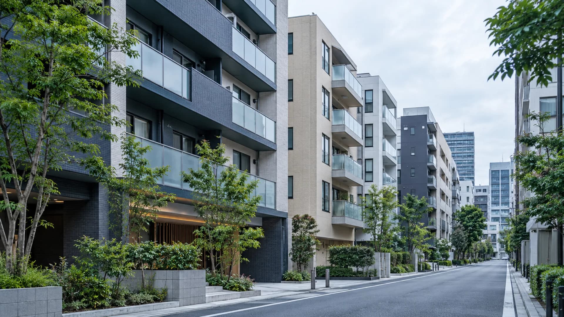 日本の都市の賃貸マンション街並み