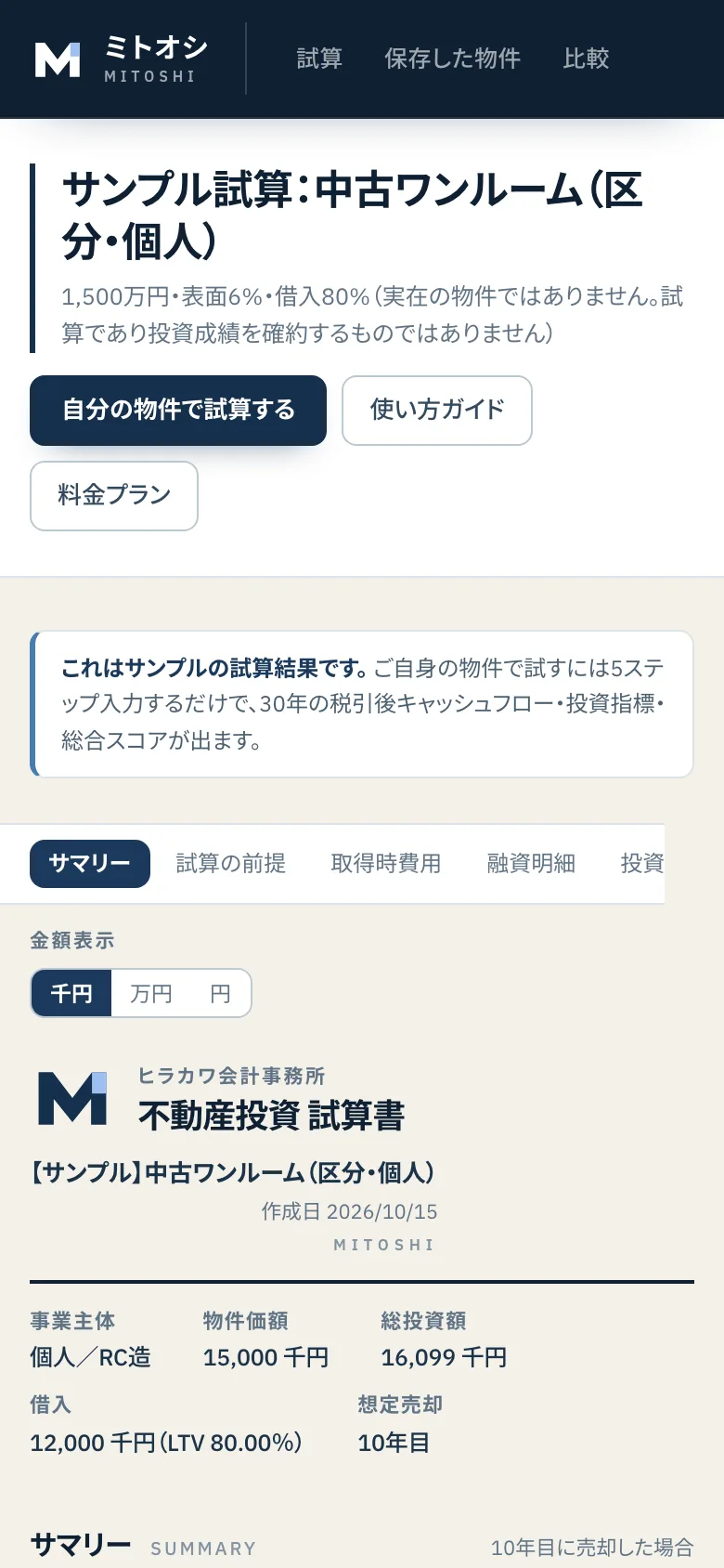 スマートフォンで見たミトオシのサンプル画面